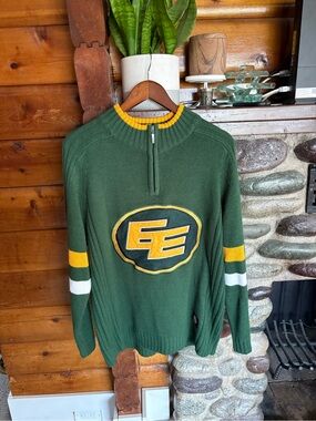 Vintage Edmonton Eskimos Elks CFL Half Zip Knit Sweater Men’s Large